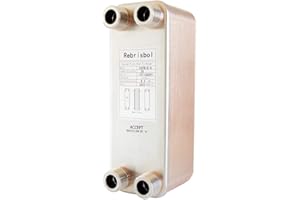 Rebrisbol Brazed Plate Heat Exchanger 3"x8" 20 Plates Water To Water Heat Exchanger, Copper/SS316L Stainless Steel 3/4" NPT