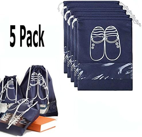 5 Pack Dust Proof Shoe Bags with Drawstring Transparent Window Shoe Organizer Shoe Storage