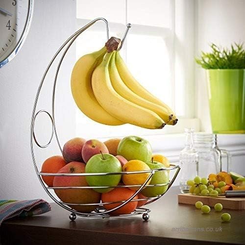 Garden Mile® 2 in 1 Kitchen Storage Fruit Bowl & Banana Hanger Chrome