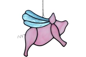 BOXCASA Flying Pig Stained Glass Suncatcher for Window,Lucky Animal Pig Gifts for Girls Boys Women Stained Glass Window Hanging,Funny Piggy Decor for Pig Lovers Pig Party Decorations