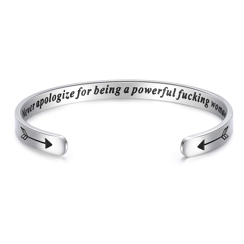 CERSLIMO Friendship Bracelet for Women - Inspirational & Motivational Cuff Bangle for Best Friend, Sister, Mother, Teacher Gifts, Birthday & Christmas, Never Apologize