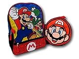 Nintendo Boys Backpack with Shaped Mario Head Lunch Kit, Red, One Size