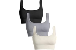 OQQ Women's 3 Piece Medium Support Tank Top Ribbed Seamless Removable Cups Workout Exercise Sport Bra