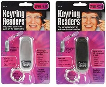 Keyring Accessory Optical Qualtly Magnifying Lenses Folding Pocket Sized Unisex Slim Design Three Strengths Black or Silver (+1.50, +2.0,+2.50) (Black/Silver +2.50)