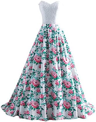 JoJoBridal Women's A Line Long Prom Dresses Sweetheart Floral Evening Gowns Size 2 White