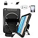 NEWQIANG iPad Air 2 Heavy Duty Full-Body Rugged Case with Screen Protector - Hand Strap,Shoulder Strap，Hardback, 360 Rotatable Kickstand, Shockproof - A1566 A1567 MGKL2LL/A (Black)