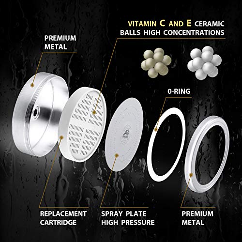 Luxury Shower Head Set with High Output 15 Stage Hard Water Softener - Universal Shower System Removes Chlorine and Harmful Substances - Solution for Dry Skin & Hair Loss - 2 Additional Cartridges