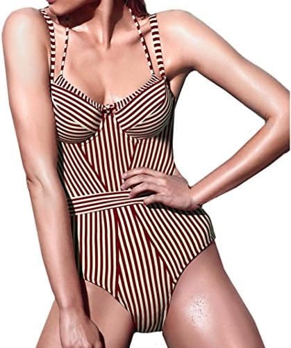 SelfFreeLife Sexy Halter Swimsuits for Women Bathing Suits Swimwear Bikini Siamese Bathing Suit (M, Red)