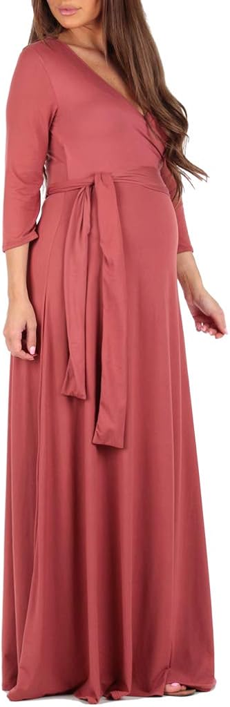 Mother Bee Maternity Faux Wrap Maternity Dress with Adjustable Belt for Baby Shower Or Casual Wear at  Women’s Clothing store