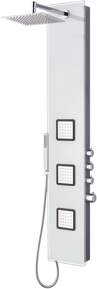 Luxury White Glass Shower Panel Rain Massage System Thermostatic
