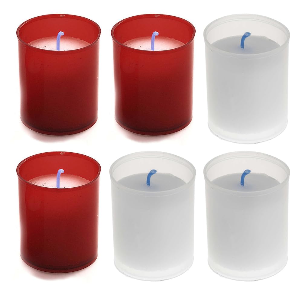 AROMATIS - Set of 3 Red Candles + 3 White Candles 6,5 x 4,7(Ø) cm (2,56 x 1,85 In.) - Votive Candle - Liturgical Candle Deseos - Duration 24 hours - Vegetable Paraffin