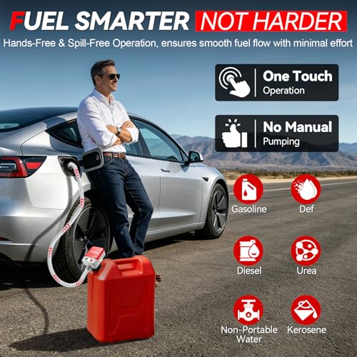 SYNJAUPO Electric Fuel Transfer Pump with Automatic Stop Sensor | 12V, 3.2GPM (12L/min), with 4 Adapters, 28 mm Pump Head, Powered by Batteries and USB, for Petrol, Diesel and Water