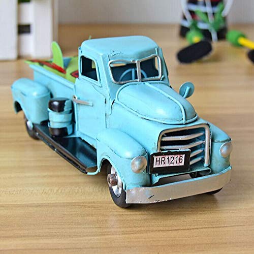 Livoty Vintage Looking Antique Handcrafted Truck Vehicle Car Model Christmas Ornament Kids Xmas Gifts Toy Table Top Decor (Blue)