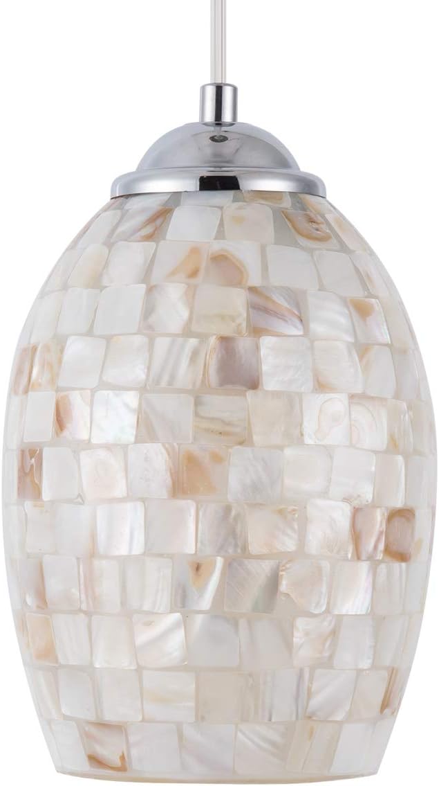 Amazon Com Sydtop Coast Mini Pendant Light With Hand Crafted Mosaic Sea Shell Glass Modern Oval Pendant Lighting For Kitchen Island Sink Dining Room Bedroom Bar Cafe Chrome Finish Home Improvement