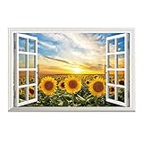 Amtoodopin 3D Sunflower Fake Windows Wall Stickers Landscape Faux Windows Wall Decal Removable Wall Decor for Livingroom Bedroom (Sunflower 23.6x35.4 inch)