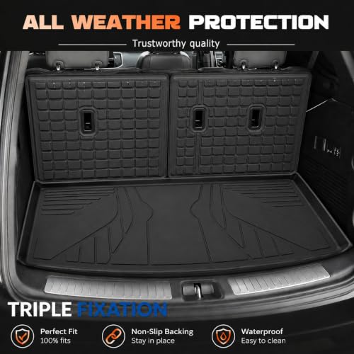 Fits for 2021-2026 Chevy Tahoe/GMC Yukon(Not XL)/Cadillac Escalade(Not ESV) 7 Seat (only for 7 Seater) Floor Mats & Trunk Cargo Liner & Backrest Mat TPE All Weather Protection Accessories