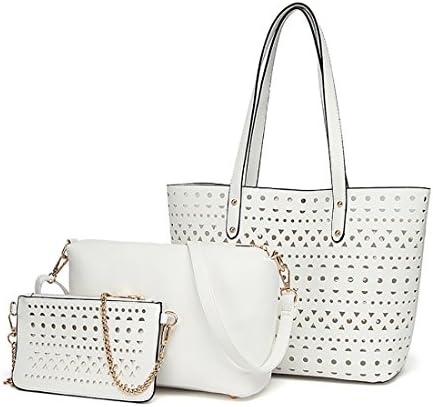 XMLZG Women's PU Leather Purse Handbag Top-Handle Shoulder Tote 3 Bag Set White