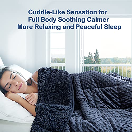 Sherpa Weighted Blanket 15 lbs for Adult, Cottonblue Luxury Comfy Bedding Blanket with Minky Dot Velvet, Dual Sided Soft Hug Blanket for Sofa Couch Bed Home Decor, Navy Blue, 60\'\'x80\'\'