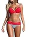 EVALESS Women Swimwear Shoulder Strappy Push Up Padded Two Piece Bikini Swimsuit Red Small 4 6
