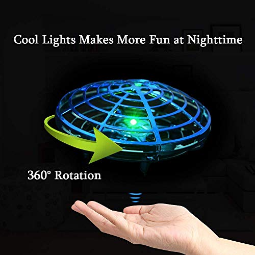 Pevor Mini Induction Aircraft UFO Flying Ball Toy Gravity Defying RC Quadcopter Interactive Infrared Helicopter with Flashing Lights 360° Rotating Free Hover Automatic Sens (Blue)