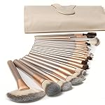 Ammiy&reg; 18 Pcs Makeup Brush Set Professional Wood Handle Premium Synthetic Kabuki Foundation Blending Blush Concealer Eye Face Liquid Powder Cream Cosmetics Lip Brush Tool Brushes Kit ( White Case Bag)