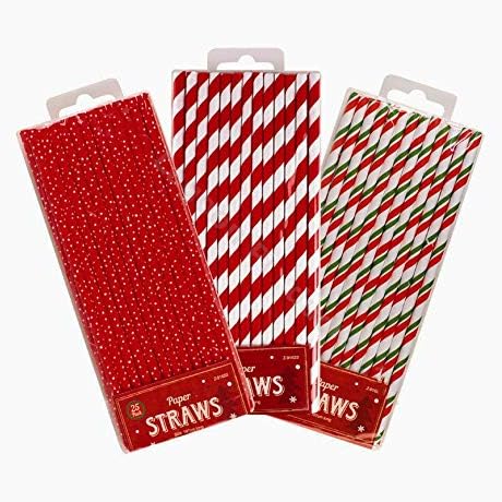 Pack of 25 Christmas Paper Drink Straws Festive Seasonal Drinks Party Disposable
