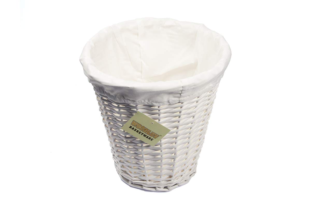 woodluv Round White Wicker Waste Paper Basket/Storage