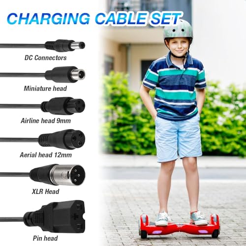 Electric Scooter Charger Mobility Scooter Charger 42V 2A AC Power Adapter Battery Charger for Electric Self-Balancing hoverboard Scooter Chargers Adapter with 6 Connections