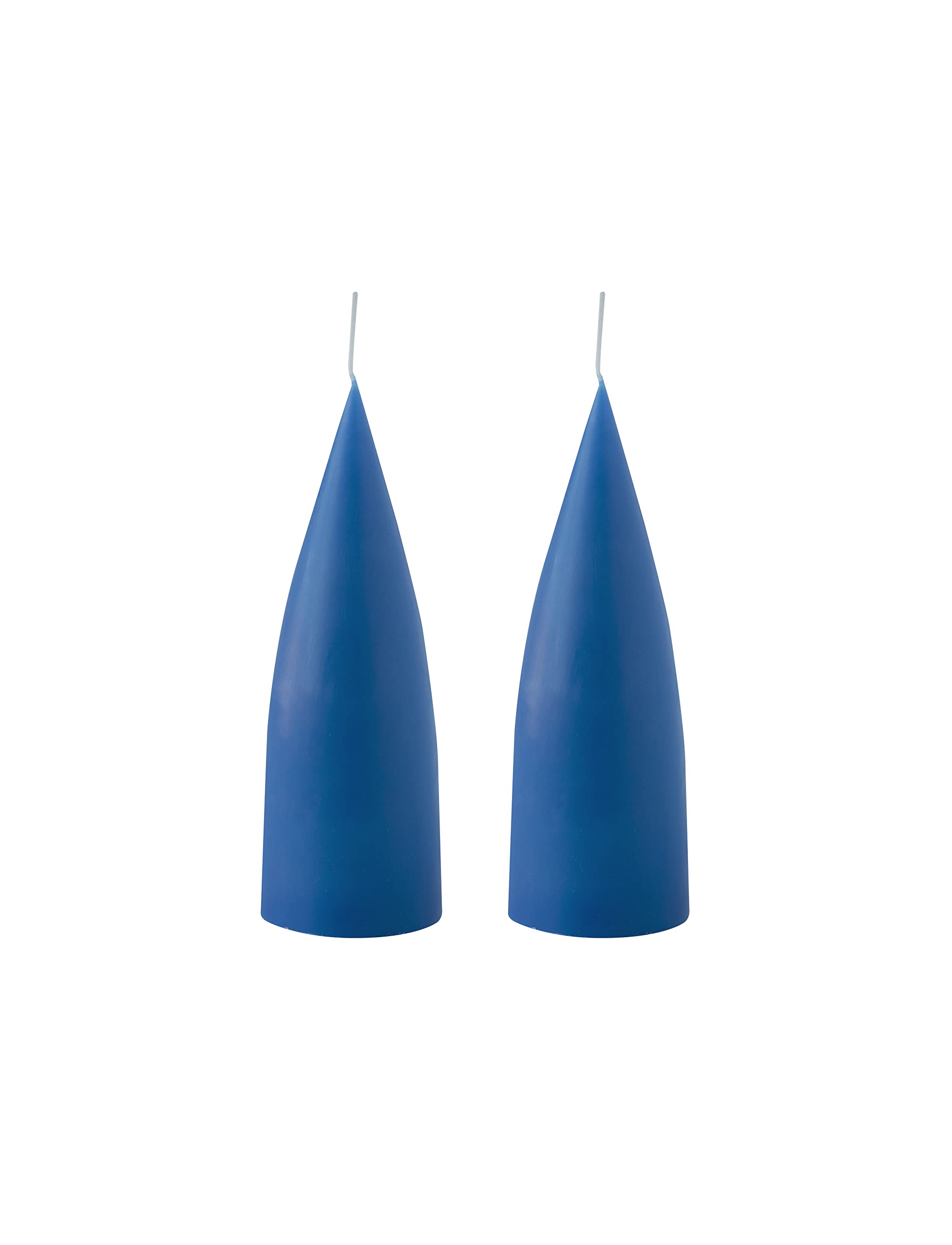 Kunstindustrien® Cone Shaped Candles, Made in Denmark, 43 colours available, Dripless & Smokeless Pillar Candles, Candles long burning 15 hours, Unscented Candle gift set, 2pcs. 6.5x16cm (Cobolt Blue)