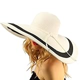 Summer Elegant Derby Big Super Wide Brim 8" Brim Floppy Sun Beach Dress Hat 7-1/4" Brim 2 Tone - White