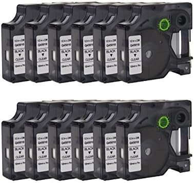 ANMO 12 Pack Standard D1 Labeling Tapes Compatible for DYMO D1 45010 LabelManager Label Makers Black on Clear 12mm 1/2'' W x 23' L