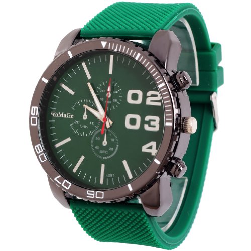 2013newestseller 1pcs Green Casual Mens Womens 3 Eyes Big Dial Quartz Wrist Watches