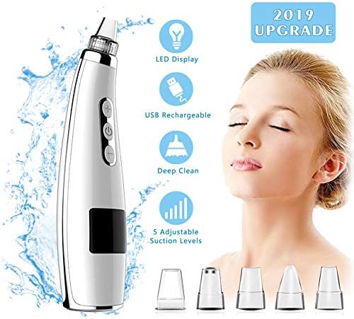 Blackhead Remover Pore Vacuum Extractor - PLYRFOCE USB Rechargeable Nose Acne Comedone Blackhead Suction with 5 Adjustable Suction Power and 5 Replacement Probes