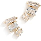 Kalan by Suzanne Kalan Women's 14k Yellow Gold Triple Mixed Shaped White Topaz Bar Studs