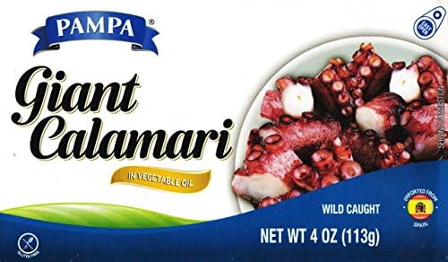 Giant Calamari In Oil, Wild Caught (Pack of 6), 4 oz Tin - Pampa