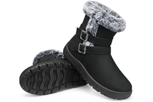 TEMOFON Women Winter Boots Waterproof: Fur Lined Ankle Booties, Wide Width Snow Boots, Warm Comfy, Walking Soft Winter Shoes Size 5-11