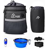 Dog Treat Pouch with Bottle Holder Training clicker Collapsible Bowl Build-in Poop Bag Dispenser Dog Training Bag Carries Treats Kibble Toys 3 Ways to Wear