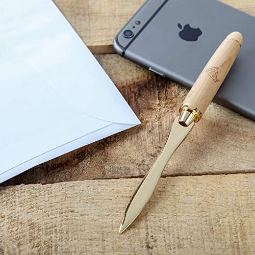 Pizza Gold Letter Opener with Wooden Handle - Laser Engraved Envelope Slitter - Fun Letter Opener Gift