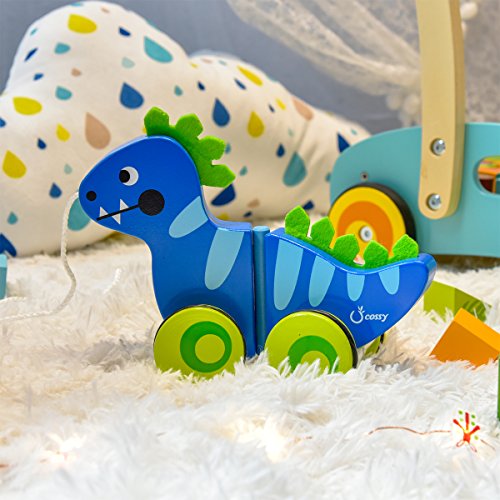 COSSY Wooden Pull Toys for 1 Year Old, Dinosaur Push Toy for Toddler Children Kids