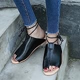 AIMTOPPY HOT Sale Women Cortex Flat-Bottomed Roman Sandals Open Ankle Flat Straps Platform Wedges Shoes (US:9, Black)