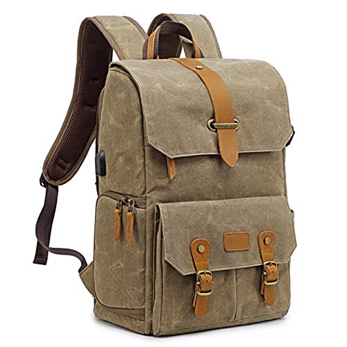 SYF&DJN Retro Batik Leinwand Und Leder Kamera Rucksack Outdoor Travel DSLR Kameratasche Verschleißfeste Fototasche…