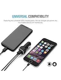 Cargador de auto para iPhone 6s, certificado por MFI, con puerto USB extra para iPhone 6 6s Plus, iPad Air 2 Mini 4 Pro, Samsung Galaxy S6 Edge Plus, Note 5 - teléfonos inteligentes y tablets Apple y Android, Negro