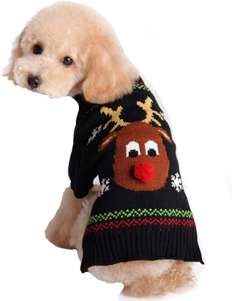 TENGZHI Christmas Dog Costumes Knitted Pet Dog Christmas Sweater,Reindeer Holiday Pet Clothes Jumper For Small Medium Large Dogs Puppy Kitten Cats