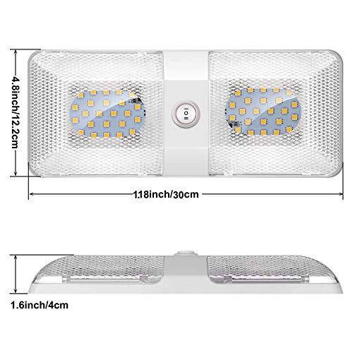 TURN RAISE Upgraded DC 12V RV LED Ceiling Double Dome Light, 48 Pcs LED Super Bright RV Interior Lighting for Car/RV/Trailer/Camper/Boat,Warm White 600 Lumens,1 Pack
