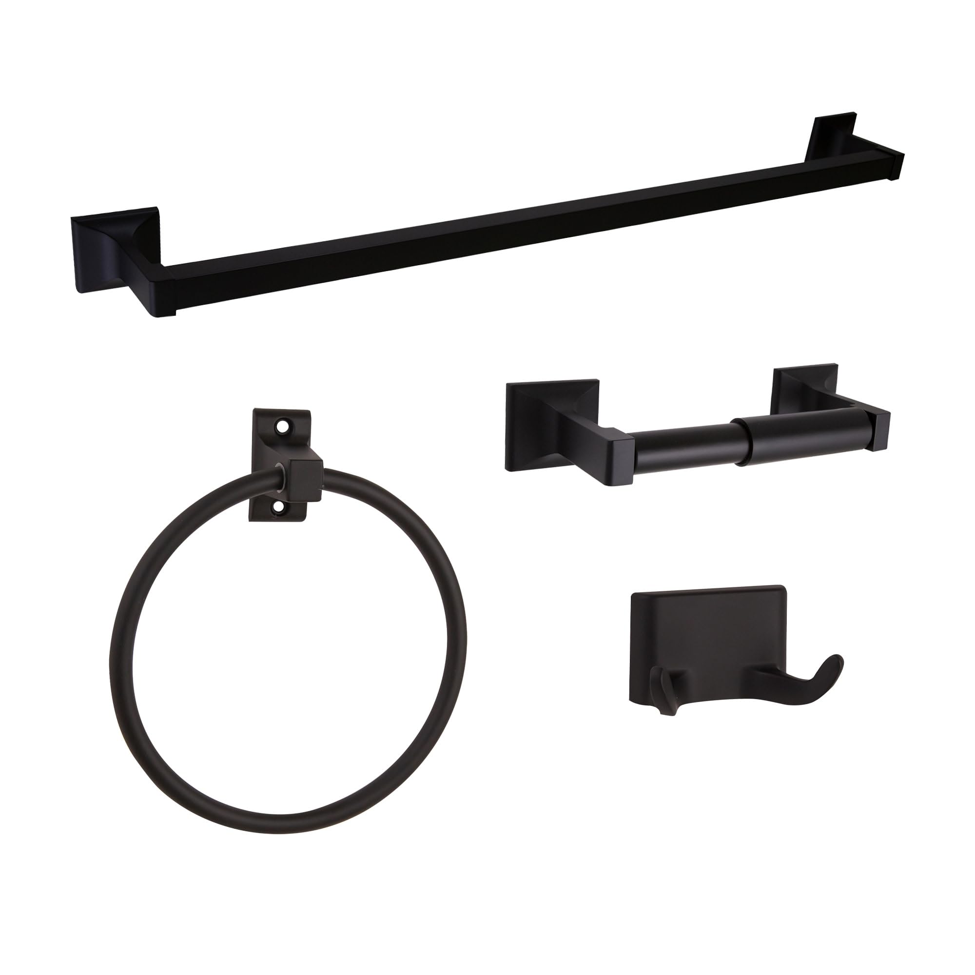 Photo 1 of ************FOR PARTS ONLY-MISSING PARTS**********
Millbridge 4-Piece Bathroom Accessory Set, Matte Black, Includes Towel Bar, Towel Ring, Toilet Paper Holder, and Robe Hook – Design House, 534628