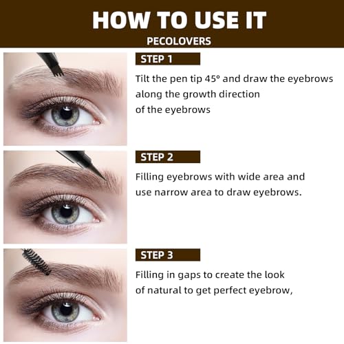 Eyebrow Pencil, Waterproof 2 in 1 Dual Ended Eyebrow Pencil with Microblading Durable Eyebrow Pencil with Eyeliner Pen Head for Multiple Uses (Dark Brown)