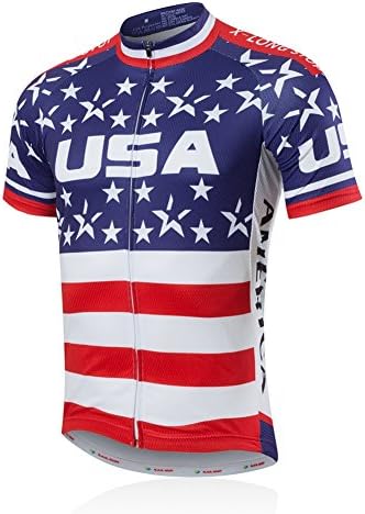 Xinzechen Men's Outdoor Sports Breathable Short Sleeve Cycling Jersey USA Flag Size XXL