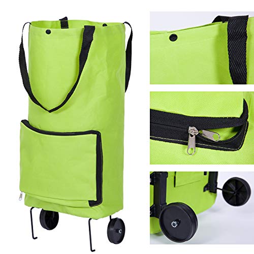 Falytemow Foldable Shopping Trolley Bag with Wheels Oxford Fabric Collapsible Bags Folding Reusable Grocery Tote Bags Foldable Shopping Grocery Cart for Women Travel Home Kitchen Supermarket (Red) - Thumbnail 3