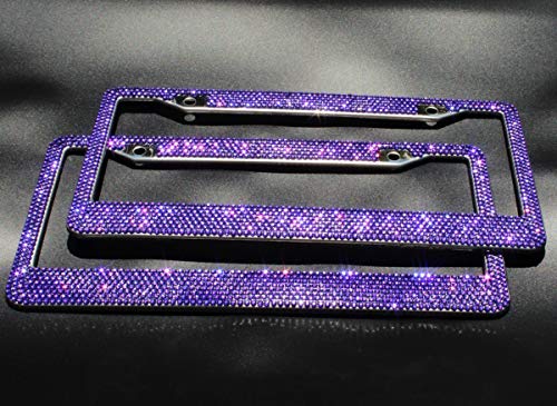 JUSHACHENGTA 8 Rows Handmade Bling Bling Rhinestones Stainless Steel Car License Plate Frame with Screws Caps-2 Pack - Thumbnail 6