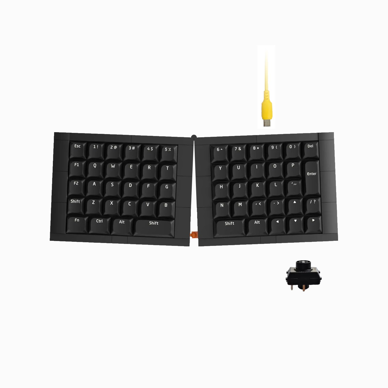 Photo 1 of KBDcraft 07Israfel 50% Ergo-Split Low-Profile Mechanical Keyboard, 56-Key Ortho, Lego-Compatible Case, Wired, Linear Switch, Gasket Mount, Hot-Swappable, RGB, QMK, Vial, Full Kit, (Black)